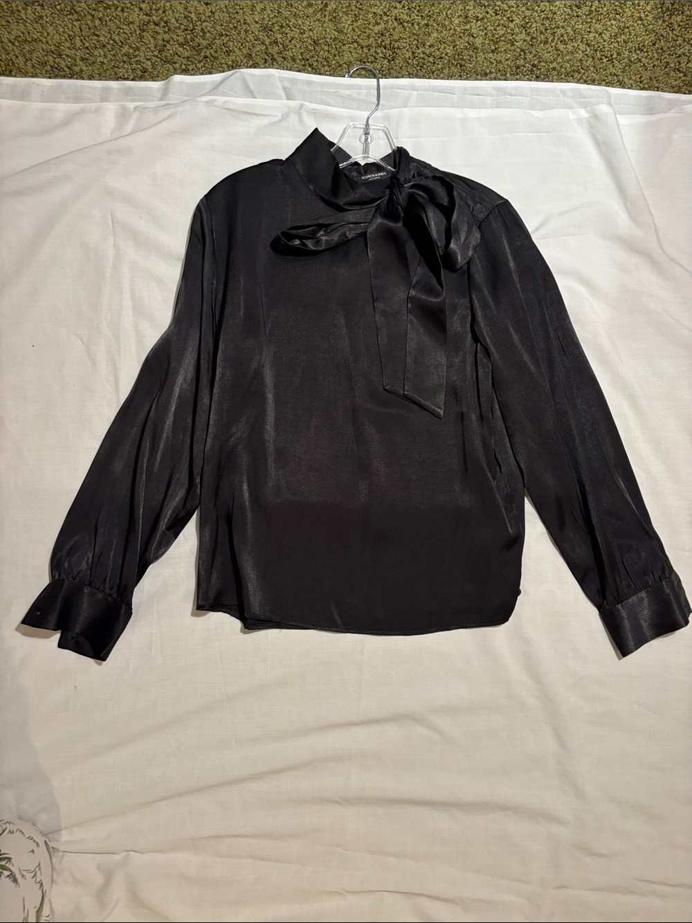 Scotch & Soda Black Satin Tie-Neck Blouse